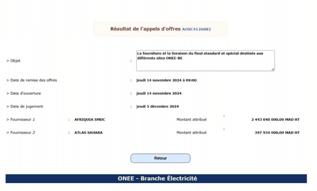 Fioul pour les stations de l’ONEE : Atlas Sahara remporte deux lots au Sahara, et Afriquia deux autres lots