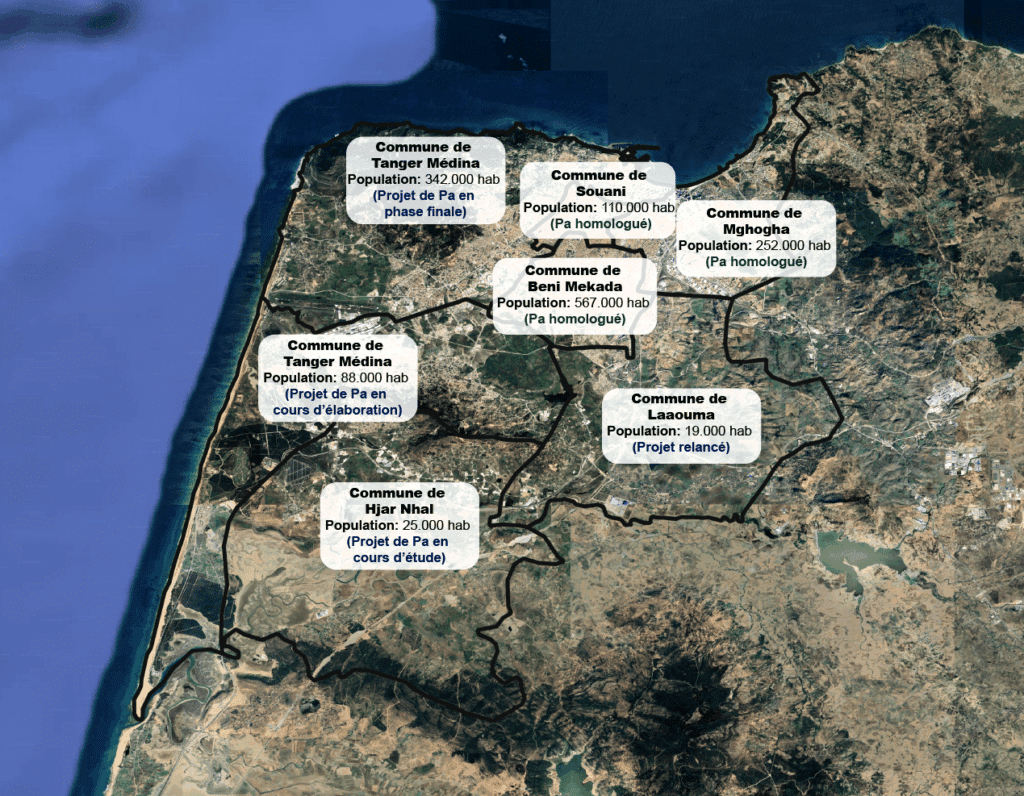 ici carte montrant la couverture de la ville de tanger en plan d'aménagement en fonction de la population le nouveau projet permettra de controler davantage l'étalement urbain de la ville
