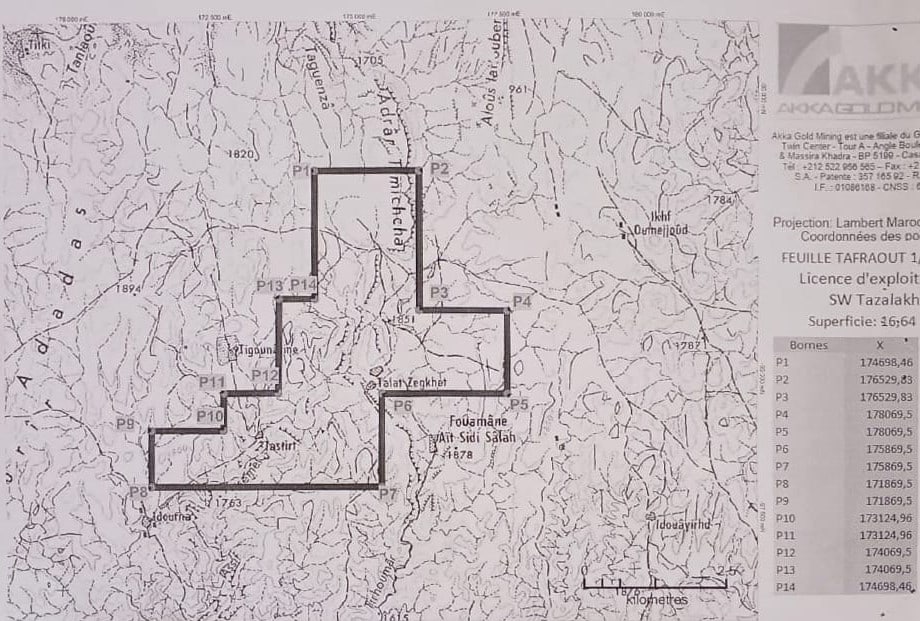 situation du projet de mine de cuivre de Managem SW Tazalakht développé par Akka Gold Mining et qui constituera une nouvelle source de cuivre pour l'usine d'Akka