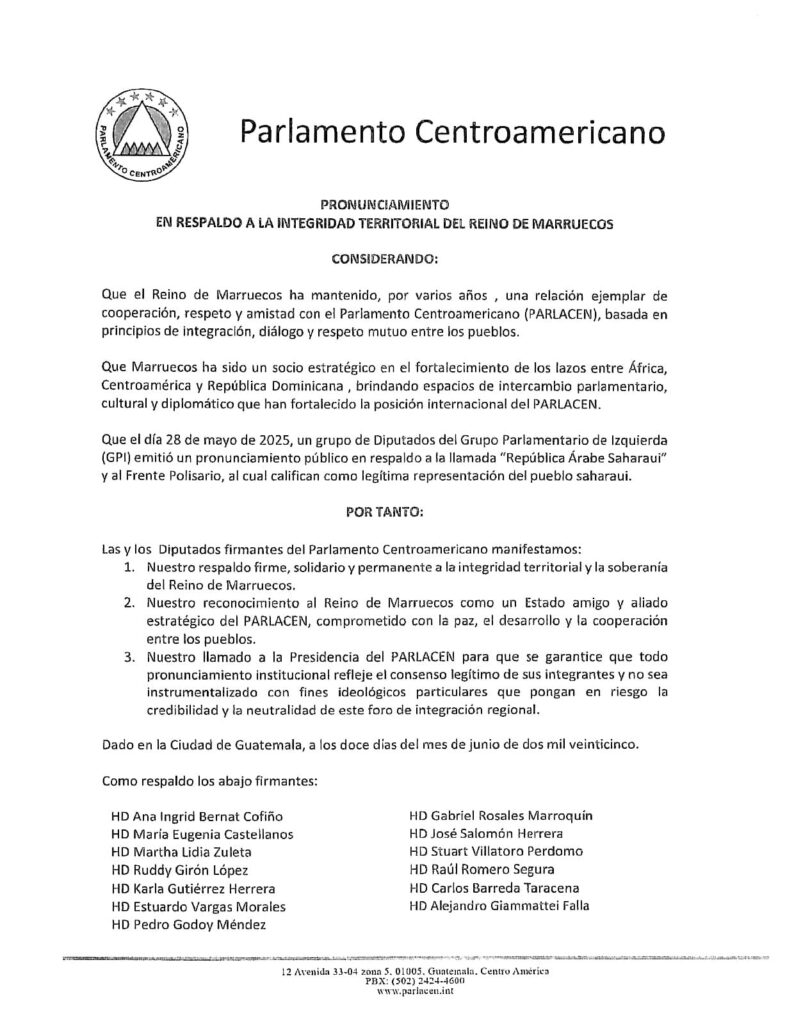 Des députés du Parlement centraméricain réaffirment le soutien à l’intégrité territoriale du Maroc