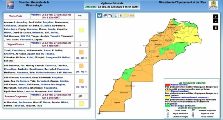 Vague de chaleur générale, les 26 et 27 juin. Météo.