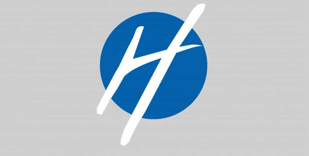 Logo de Holmarcom, composé d’un « H » stylisé blanc sur un cercle bleu.