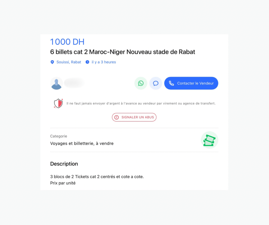 Maroc-Niger : les billets épuisés, le marché noir explose Billet Maroc - Niger vendu au marché noir