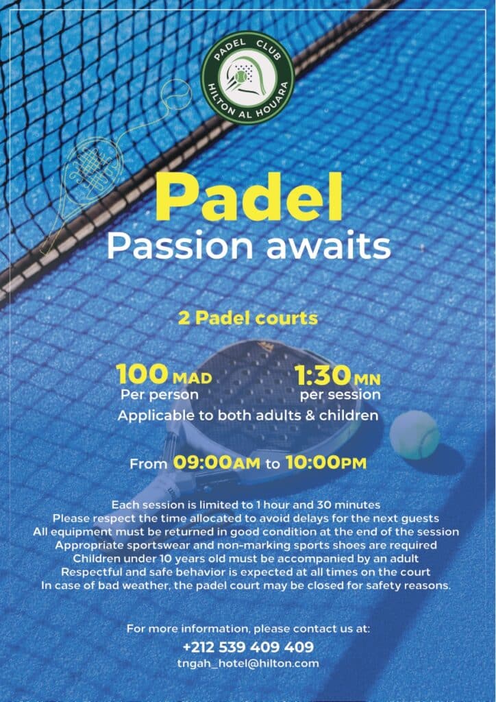 Le padel s’invite au Hilton Tangier Al Houara : une nouvelle signature sport & lifestyle