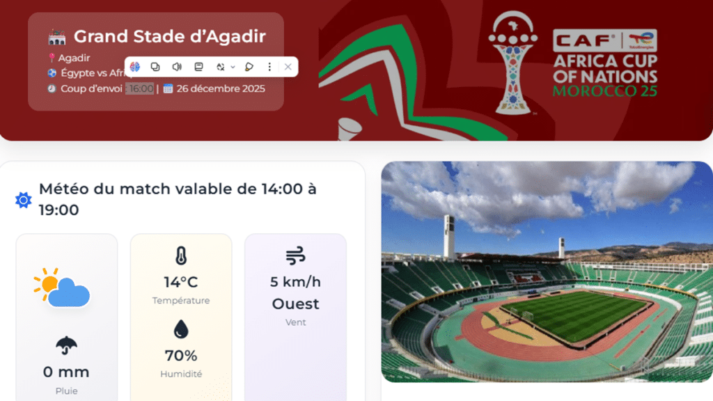 Égypte - Afrique du Sud: la météo du match, ce vendredi 26 décembre