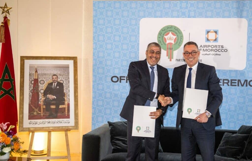 Fouzi Lekjaa et Adel El Fakir lors de la signature de l’accord FRMF-ONDA