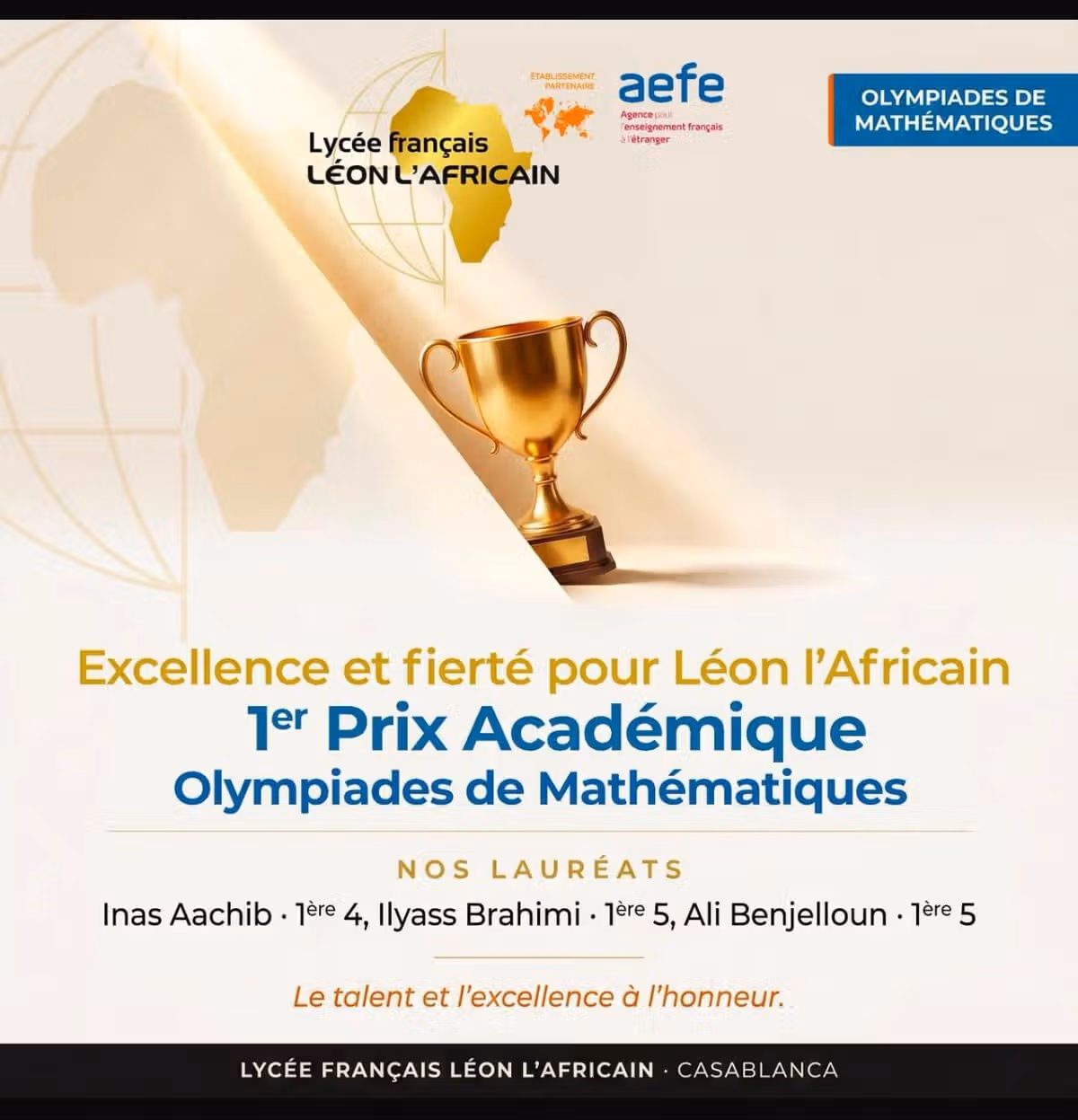 Olympiades de mathématiques : trois élèves du lycée Léon l’Africain primés.