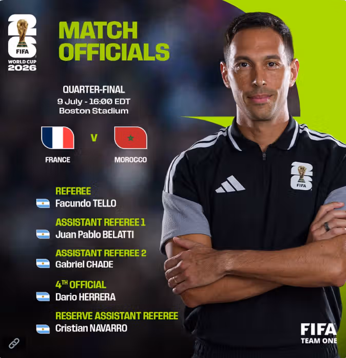 Maroc-France : Facundo Tello, l’arbitre du Maroc-Portugal 2022, désigné pour le quart de finale Maroc-France : Facundo Tello, l’arbitre du Maroc-Portugal 2022, désigné pour le quart de finale